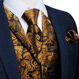 Men's 4 Pcs Gold Silk Paisley Tie Vest Set - Gold - 4pc Tie Set - MD-0411-7887 - 3XL - Silk - image 3