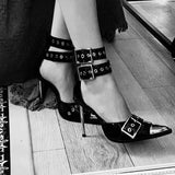 Women's Belt Buckle Stilettos Punk Style - Black - Belt Strap Shoes - 42 B - PU Leather - image 20