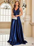 Women's Elegant Satin Sequin Dresses - Navy Blue - Evening Dress - XXL - Polyester Sequin - image 25