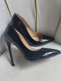 Women's Patent Black Studded Stilettos - Black - 12cm Heel - 46 B - Patent Leather - image 2