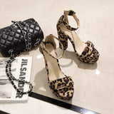 Women's High Leopard Print Platform Sandals - Leopard Pattern - Beige Brown - 44 B - PU Suede Leather - image 34