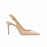 Women's Elegant Luxury Slingback Pumps - Beige - 1 / 10cm Stiletto - 43 B - PU Leather - image 29