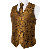 Men's 4 Pcs Luxury Gold Silk Tie Vest Set - Gold - 4pc Tie Set - M-0161 - 3XL - Silk - image 6