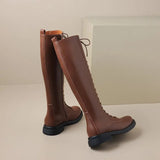 Women's Real Leather Lace Up Riding Boot - Brown - 1 / Short Plush - 10.5 B - Genuine Leather - image 8