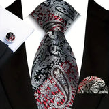 Funki Buys | Neckties | Men's 3 Pcs Black Silver Paisley Tie Set