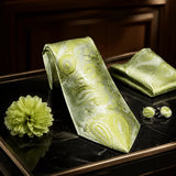 Funki Buys | Neckties | Men's 4 Pcs Lime Paisley Luxury Tie Set