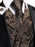 Men's 4 Pcs Formal Floral Tie Vest Sets - Brown - 4pc Tie Set - HT-MJ-0093 - 3XL - Silk - image 6