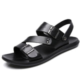 Men's Summer Fashion Leather Sandals - Black - Sandals - 48 B - PU Leather - image 25