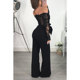 Women's Elegant Lace Evening Pantsuit - Black/Gold - Evening Jumpsuit - XXXL - Polyester Spandex - image 24