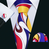 Men's 3 Pcs Bold Designer Swirl Tie Set - Blue/Yellow - 3 Pcs Necktie Set / 1230 - One Size - Polyester - image 4