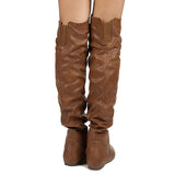 Women's Over Knee Ruched Flat Boots - Black - Over Knee Boots - 45 B - PU Suede Leather - image 2