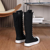 Women's Streetwear Lace Up Canvas Boots - Black - High Top Sneaker - 43 B - Canvas - image 14