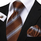 Men's 3 Pcs Striped Jacquard Tie Set - Blue - 2 - One Size - Polyester - image 17