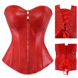 Women's Faux Leather Zip Up Corset - Black - Zip Up Corset - 7XL - PU Leather - image 13