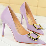Women's Square Buckle Pointed Toe Pumps - Black - Formal Shoes - 40 B - PU Leather - image 36