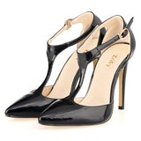 Women's Super High Heel T-Strap Stilettos - Black - Ladies Dress Shoe - 12 B - PU Patent Leather - image 19