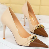 Women's Two Toned Buckle Toe Pumps - Black/Beige - 9.5cm Heels - 40 B - PU Leather - image 13