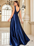 Women's Elegant Satin Sequin Dresses - Navy Blue - Evening Dress - XXL - Polyester Sequin - image 26