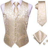 Men's 5 Pcs Luxury Wedding Vest Tie Set - Beige/Gold -5Pcs Set - MJ-3006-0079 - XXXL - Silk - image 7