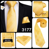 Men's 3 Pcs Classic Yellow Gold Tie Sets - Gold - C-3053 - One Size - Silk - image 29