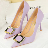 Women's Square Buckle Pointed Toe Pumps - Black - Formal Shoes - 40 B - PU Leather - image 39