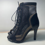 Women's Mesh Peep Toe Stiletto Booties - Beige - 10cm Mesh Booties - 43 B - PU Leather - image 22