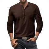 Men's Casual Long Sleeve Henly Shirt - Khaki - Long Sleeve Tee Shirt - 5XL - Polyester - image 8