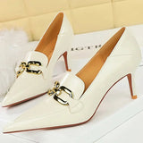 Women's Low Pointed Toe Buckle Pumps - Brown - Pumps - 40 B - PU Leather - image 10