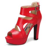 Women's Block Heeled Platform Sandals - Red - Heels - 43 B - PU Leather - image 31