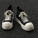 Women's Men's Platform High Top Sneakers - Black - Platform Sneakers - 46 B - Canvas - image 9
