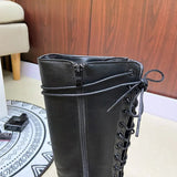 Women's Gothic Lace Up High Top Boots - Black - Lace Up Boot - 43 B - PU Leather - image 9