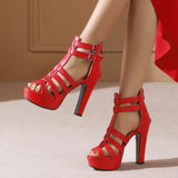 Women's Platform Gladiator Stilettos - Black - Heels - 43 B - PU Leather - image 36