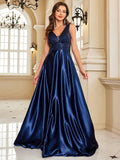 Women's Elegant Satin Sequin Dresses - Navy Blue - Evening Dress - XXL - Polyester Sequin - image 27