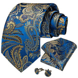 Men's 3 Pcs Luxury Blue Yellow Tie Set - Blue - MJ-7391 - One Size - Silk - image 12