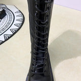 Women's Gothic Lace Up High Top Boots - Black - Lace Up Boot - 43 B - PU Leather - image 16
