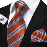 Men's 3 Pcs Striped Jacquard Tie Set - Blue - 2 - One Size - Polyester - image 21