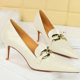 Women's Low Pointed Toe Buckle Pumps - Brown - Pumps - 40 B - PU Leather - image 12