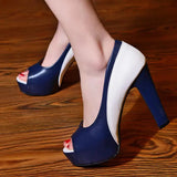 Women's Formal 2 Toned Block Heel Shoes - Black/White - Shoes - 45 B - PU Leather - image 7