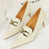 Women's Low Pointed Toe Buckle Pumps - Brown - Pumps - 40 B - PU Leather - image 14