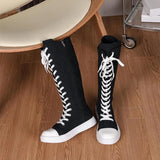 Women's Streetwear Lace Up Canvas Boots - Black - High Top Sneaker - 43 B - Canvas - image 5