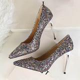 Women's High Heel Glitter Prom Pumps - Gold - 9.5cm / Glitter Shoe - 43 B - PU Leather - image 47