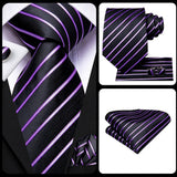 Funki Buys | Neckties | Men's 3 Pcs Black Purple Striped Tie Set