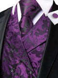 Men's 4 Pcs Formal Floral Tie Vest Sets - Brown - 4pc Tie Set - HT-MJ-0093 - 3XL - Silk - image 34