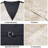 Men's 5 Pcs Luxury Wedding Vest Tie Set - Beige/Gold -5Pcs Set - MJ-3006-0079 - XXXL - Silk - image 9