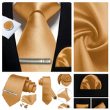 Men's 4 Pcs Premium Brushed Gold Tie Set - Gold - 4 Pcs Necktie Set / THCT-KH07 - One Size - Silk - image 2