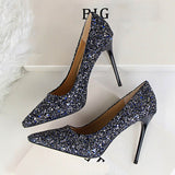 Women's High Heel Glitter Prom Pumps - Gold - 9.5cm / Glitter Shoe - 43 B - PU Leather - image 38