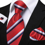 Men's 3 Pcs Striped Jacquard Tie Set - Blue - 2 - One Size - Polyester - image 23