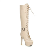 Women's Knee-High Chic High Stiletto Boot - Beige - 1 - Super High Boots - 45 B - PU Leather - image 29