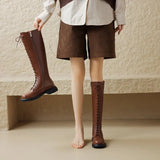 Women's Real Leather Lace Up Riding Boot - Brown - 1 / Short Plush - 10.5 B - Genuine Leather - image 4