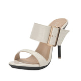 Women's Big Buckle High Heel Slides - Black - Formal Shoes - 43 B - PU Leather - image 13